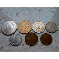 Монеты Югославия 7 штук: 10 динар, 5 динар, 2 динара, 1 динар 1965, 1 динар 1977, 20 пара, 10 пара.