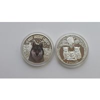 Набор 2 монеты 1 и 2 доллара Ниуэ 2014 года: медвежата Коала и Лайка