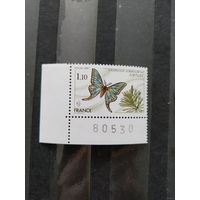 1980 Франция фауна бабочка чистая клей MNH** угловая с номером печатного листа выпускалась одиночкой (2-7)