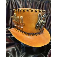 Шляпа, цилиндр из натуральной кожи ручной работы в стиле steampunk!!!