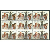 США, виньетки - 1981г. - Boys Town, Небраска - 9 марок - сцепка - MNH, 1 марка с дефектом клея. Без МЦ!