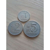 Литва 1-2-5 центов 1991г./комплект/