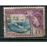 Доминика - 1954 - Королева Елизавета II и река 14С - [Mi.147] - 1 марка. Гашеная.  (Лот 66EW)-T25P3