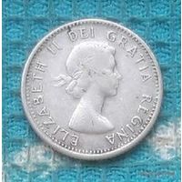 Канада 10 центов 1964 года. Серебро. Королева Елизавета II. Корабль.
