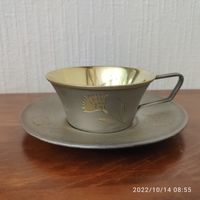 Чашка с блюдцем (кофейная пара), серебро 875-я проба. СССР.