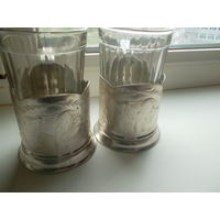 Подстаканники Зубр-2шт.  алюминий и оригинальные стаканы+2шт.сухарницы.См.фото.