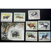Вьетнам 1988 г. Животные. Фауна, полная серия из 7 марок + Блок #0167-Ф1