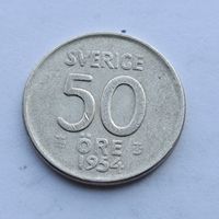 50 эре 1954 года Швеция. Серебро 400. Монета не чищена. 473