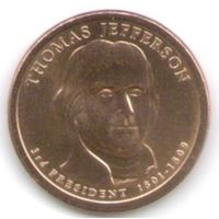 1 доллар США 2007 год 3-й Президент Томас Джефферсон _состояние аUNC