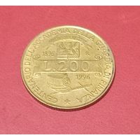 200 лир 1996г. Италия (100 лет академии таможенной службы)
