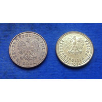 Польша 1 грош 2014 старый и новый дизайн