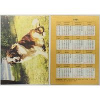 Карманный календарик 1991, Сенбернар