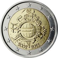 2 Евро Бельгия 2012 10 лет наличному евро UNC из ролла