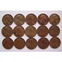 США  1цент  1964-1981г.г.  (погодовка - 15шт.)  буква "D".