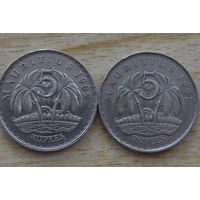 Маврикий 5 рупий 1992,1991