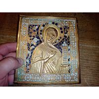 Икона литье "Богородица", эмали.  13х14см