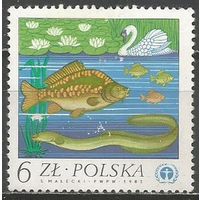 Польша. Лебедь-щипун. Рыбы. 1983г. Mi#2851.