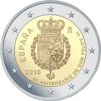 2 евро Испания 2018 50 лет со дня рождения короля Филиппа VI UNC из ролла