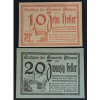 10 и 20 хелеров 1920 года - Австрия (Алькофен) - нотгельды - UNC