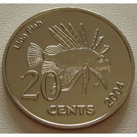 Кокосовые острова "Киллинг" 20 центов 2004 год   X#13  Рыба-лев (полосатая крылатка).
