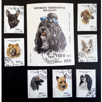 Мадагаскар 1991 г. Собаки. Породы собак. Фауна, полная серия из 7 марок + Блок #0063-Ф2P11