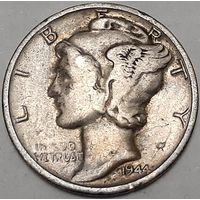 США 1 дайм, 1944 Mercury Dime Отметка монетного двора: "S" - Сан-Франциско (3-12-166)