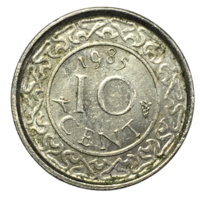 Суринам 10 центов, 1985