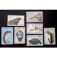 Кампучия 1988 г. Рептилии. Фауна, полная серия из 7 марок #0155-Ф1