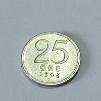 25 эре 1945 года Швеция. Серебро 400. Монета не чищена. 344