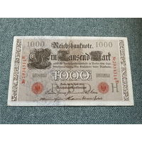 Германия Имперская банкнота 1000 марок серия H 2934314 E. Берлин 21.04.1910 год / Две красные печати. Защитные волокна зелено-голубые