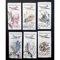 Польша 1957-58 г. Авиапочта. Самолет. Города. Архитектура, 6 марок #0116-Т1P24