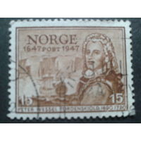 Норвегия 1947 300 лет почты, корабль, персона