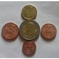 Набор евро монет Австрия 2014 г. (1, 2, 5, 10 евроцентов, 2 евро)