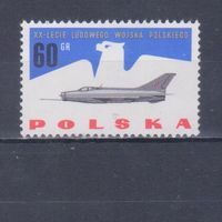 [2212] Польша 1963. Военная авиация.Самолет МиГ-21. БЕЗ КЛЕЯ.