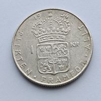 1 крона 1954 года. Швеция. Серебро 400. Монета не чищена. 22